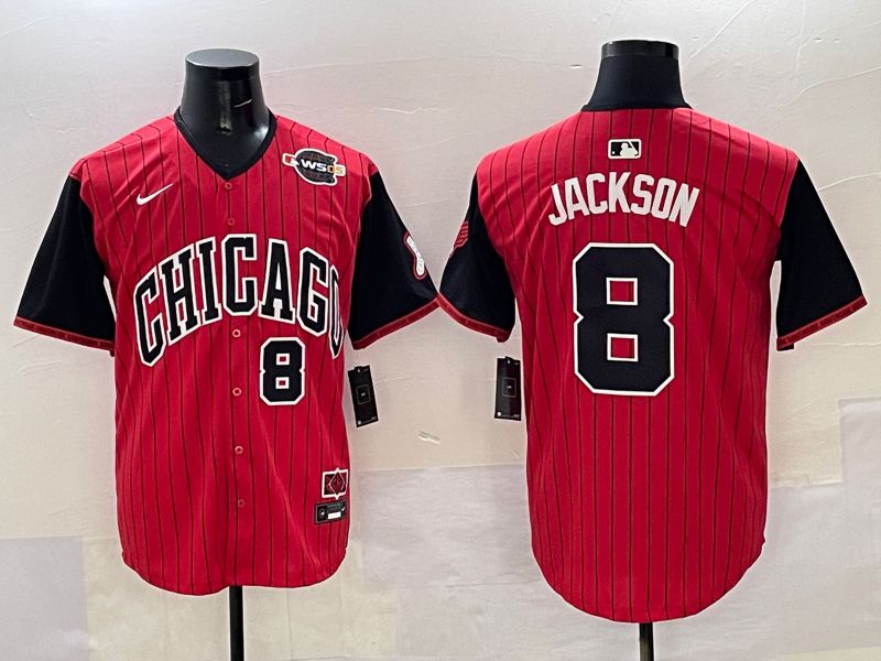 Men Chicago White Sox 8 Jackson Red Stripe Joint Name Nike 2025 MLB Jersey style 34